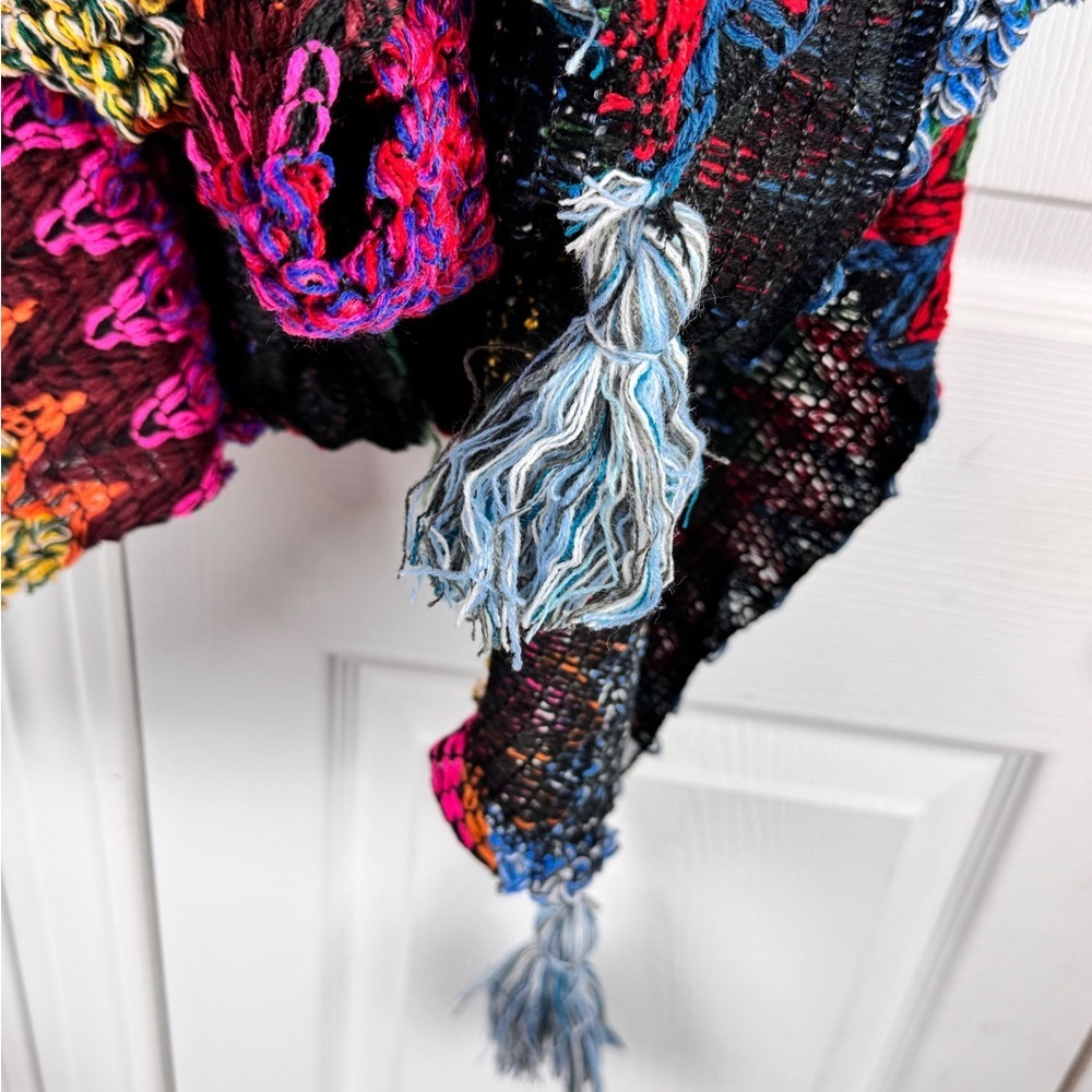 Boho Knit Ruanа Wrap One Size Fringe Poncho Shawl Sleeve Style - Picture 6 of 10